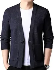 [Generic] Men's Blend V Neck Open Front Cardigans Slim Fit V Neck Cardigan Sweaters Men Blazer Open Front Cardigan Sweater