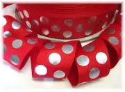 100 YARD ROLL SALE 1.5 CHRISTMAS RED METALLIC SILVER DOT CHEER GROSGRAIN RIBBON