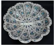 14" white Marble Fruit Bowl inlay Paua shell Precious Stone Decor room kitchen