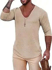 [Generic] Men's Casual Slim Fit V-Neck Pullover Tee Muscle Henley Shirts Yoga Athletic Shirt Long Sleeve Knitted Pullover Sweaters