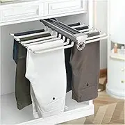 Pull Out Closet Valet Rod - Multifunctional Trouser Stand With 16-Arm, Extendable Trouser storage Holder, organization Clothes Hanger Rail(Off White)