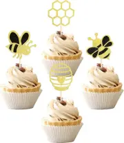 36 PCS Bumble Bee Cupcake Toppers Glitter Bee Gender Reveal Honeycomb Cupcake Pi