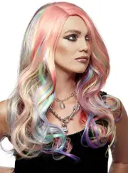 Manic Panic Queen Rainbow Curly Womens Costume Wig