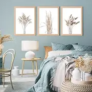 [Gardenia Art] Boho Decor Botanical Wall Art Pampas Grass Picture Canvas Painting for Living Room Bedroom Home Decoration Nature Fall Plant Dried Floral Poster Set 12x16, Beige Framed Minimalist Artwork