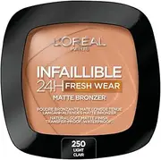 L'Oréal Paris Soft Matte Bronzer, Longwear, Matte Finish, Waterproof and Transfer-proof, Infallible 24H, 250 Light