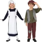Childrens Poor Victorian Fancy Dress Costume & Hat Girls or Boys New by Smiffys