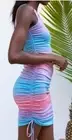 Le Superbe Dress M Pink Ruched Stripe Tank Metallic Beachy Bodycon Summer NWT