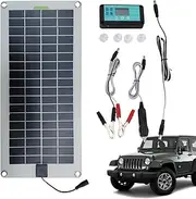 30W 12V Solar Panel Trickle Charger - Plug and Play Solar Car Battery Charger Kit with Plug & Alligator Clip for Car Automotive RV Motorcycle