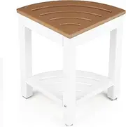 Giantex Corner Shower Stool Waterproof - HDPE Shower Bench Seat with Storage Shelf for Shaving Legs, Non-Slip Foot Pads, Plastic Spa Bath Step Foot Rest for Bathroom Small Place (White & Brown)