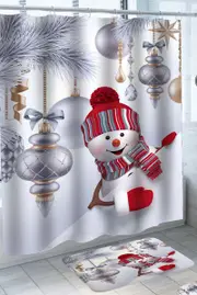 Cute Snowman and Christmas Decor Shower Curtain