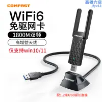 在飛比找露天拍賣優惠-免驅動WIFI6無線網卡usb桌上型電腦筆電千兆wifi接收