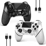 AceGamer 2 Pack Wireless Controller For PS4 Game Compatible With PS4/Pro/Slim/PC, With Non-Slip Grip of Both Sides and 2 USB-C Cable! (Black and White)