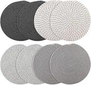 Round Woven Placemats Set of 8 Heat Resistant Placemats 13.5 Inches Farmhouse Cotton Rope Place Mats for Dining Tables Trivets for Hot Dishes, Grey Set