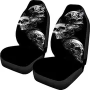 Buybai Car Seat Covers Set Universal Flat Fabric Car Seat Cover Skull Print Automatic Seat Protector Fit SUV Truck Van (Black)
