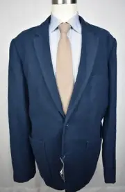 Nautica Solid Navy Blue Cotton/Linen Blend Two Button Blazer Size: XXL