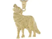 10k or 14k Real Yellow Gold 2.79cm Wild Wolf Charm Pendant