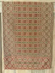 New Primitive CHRISTMAS BRICK RED GREEN COVERLET TABLE RUNNER Woven Topper 56"