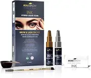MinaiBrow INK Hybrid Liquid Tint for Brow & Lashes Black |Long Lasting Spot Coloring for Brow & lash |Instant Brow Hair Dye Tint Kit | 100% Gray Coverage - up to 14 Applications - 14ml