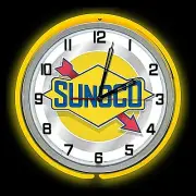 19" Sunoco Oil Vintage Sign Double Yellow Neon Clock Gasoline Gas Man Cave