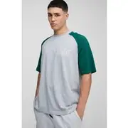 Mens Green Oversized Raglan Sleeve Colour Block Graphic T-Shirt