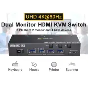 HDMI KVM Switch Dual Monitor 4 Port 4K 60Hz USB 3.0 KVM Switcher For 3 Computers