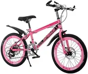 Mountain Bike Fjw Unisex 7 Speed ​​Mountain Bike 20 inch 22 inch 24 inch High-Carbon Steel Student Child Commuter City Hardtail,Pink,14 Inch