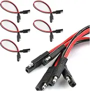 GLSOWEE 5PCS 10 Gauge 2 Pin Quick Disconnect Polarized Wire Harness, 12 Inch SAE Connector Bullet Lead Cable, Automotive Heavy Duty Extension Cable for Car Motorcycle Boat Tractor (10 AWG)