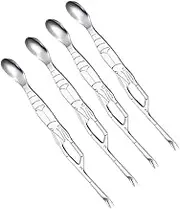 Amosfun 4pcs Stainless Steel Crab Tool Dual Purpose Fork Spoon Seafood Forks Picks for Home Restaurant Use for Crab Legs Lobster Oysters More Silver
