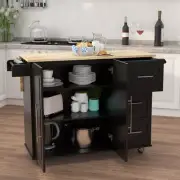 Solid Wood Kitchen Island w/Spice Rack Towel Rack&Extensible Table Top Black USA