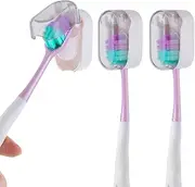 3 PCS Travel Toothbrush Head Covers Caps, Tooth Brush Protector Case Wall Mounted Hanging Rack Organizer for Travel, Camping, Bathroom, School, Business (Grey)