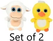 (Set of 2) 9'' White Big Eye Sheep & Yellow Duck Plump Plush Cuddly Soft Toys