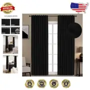 Elegant 108-Inch Linen Blackout Curtains Set with Thermal Insulation - 2 Panels
