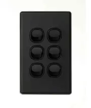 HQ Black Wall Light Switch 6 Vertical Of/Off Six Gang Brand New