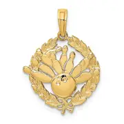 14k Yellow Gold Bowling Story in Leaf Circle Charm