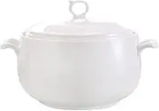 Chfkun Ceramic Soup Tureen with Lid, 3L Large Capacity Serving Tureen with Double Handles for Kitchen, Porcelain, Pure White, Microwave and Dishwasher Safe