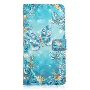 3D Painted Pattern Horizontal Flip Leather Case with Stand & Card Slot & Wallet for Galaxy Note10+(Blue Butterfiy)