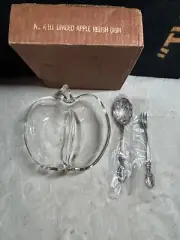Interlude 2 Compartment Party Set w/ Spoon & Fork Silverplate Glass Dish