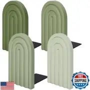 Whaline 4Pcs Boho Arch Wood Bookends Back to School Sage Green Rainbow Wooden