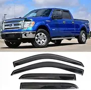 4pcs Out-Channel Tape On Dark Smoke Side Wind Deflector,Sun Rain Guards Ventvisor Window Visors fit for Ford F-150 2009-2014 SuperCrew/Crew Cab Only 94155