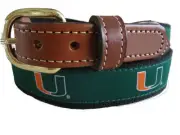 University Miami Hurricanes UM Leather Canvas Woven Ribbon Belt Size 46