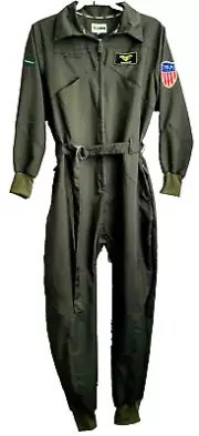 Tipsy Elves Pilot Jumpsuit Men's Large Army Green USA Patches NEW * Missing Belt