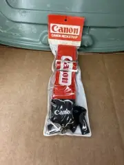 CANON CAMERA NECK STRAP, RED & WHITE , 2" with original packaging VINTAGE