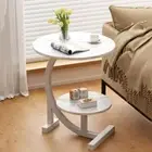 2 Tier C-Shaped Sofa Side Table Coffee End Round Table Shelf Living Room Bedroom
