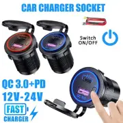 QC 3.0 PD Dual USB Socket Charger LED Voltmeter DC 12V Power Outlet Accessories (for: Subaru)