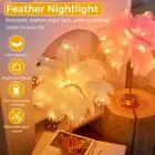 LED Night Light Feather Table Lamp USB/Battery Powered Bedroom Bedside Wedding