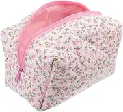 [Yardenfun] Floral Quilted Make Up Bag Compact Toiletry Pouch for Women Travel Makeup Bags Zipper