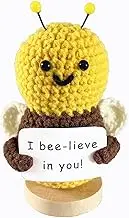 Funny Mini Positive Potato,3 Inch Cute Crochet Doll with Positive Card,Soft Wool Knitting Decoration Encouragement Support for Birthday Gifts Room Decor (Positive bee)