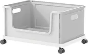 AIMALL Stackable Under Desk Book Cart with Wheels, Durable PP Book Storage Box, 18.5x13x10.8 Inches, Smooth Rolling Mobile Book Basket for Classroom and Office Use