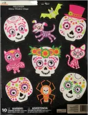 1 sheet of 10 Day of the Dead Sugar Skull static window clings Halloween decor