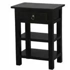 Black Timber Bedside Table with drawer and 2 Shelves, Bedside Stand.